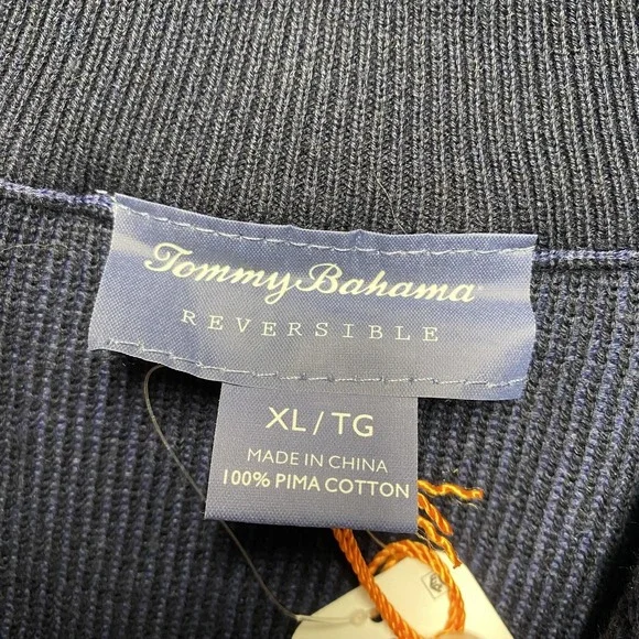 Tommy Bahama Sweater Mens‎ XL Blue 1/2 Zip Mock Neck Reversible Pima Cotton Knit - Picture 3 of 11